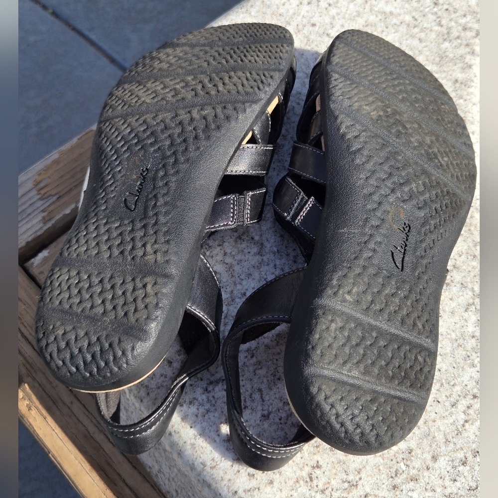 Clarks Collection Sz 9.5 Leather Fisherman Sandals Elizabelle Sea Black - Picture 9 of 15